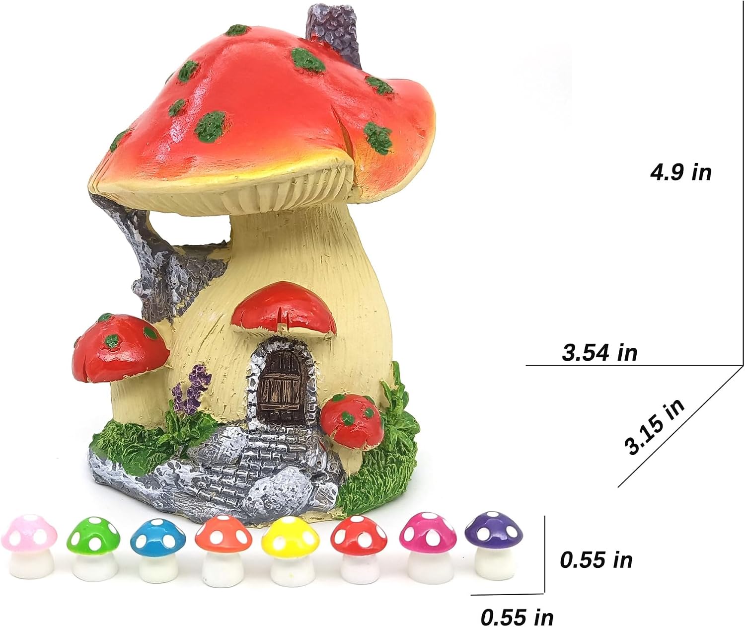 Resin Miniature Mini Mushroom House and Tiny Mushrooms Figurines / Red