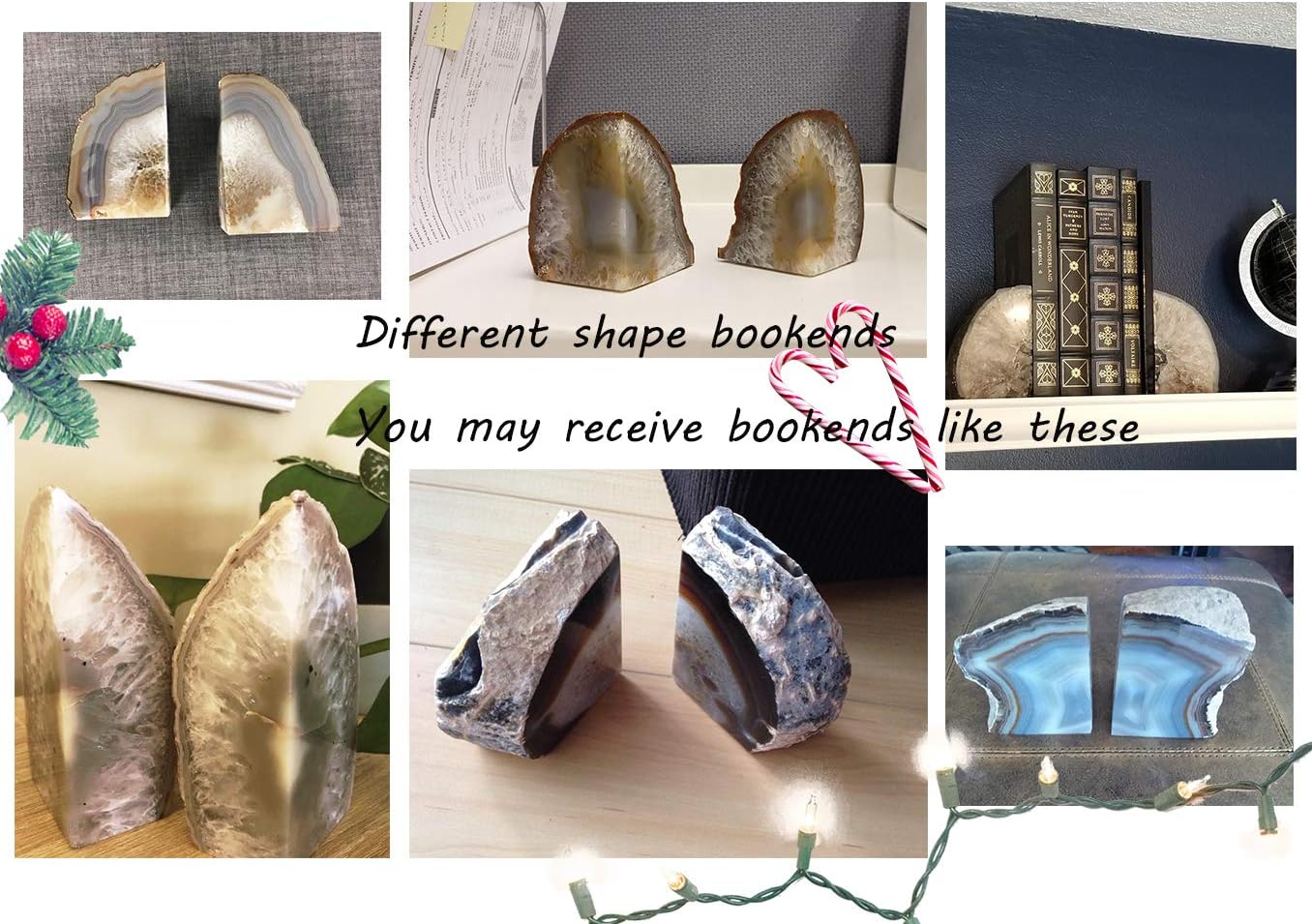 Geode Bookends Agate Shelve Decor Crystal Book Ends for Heavy Books / Nature / 3-4LBS / Brown