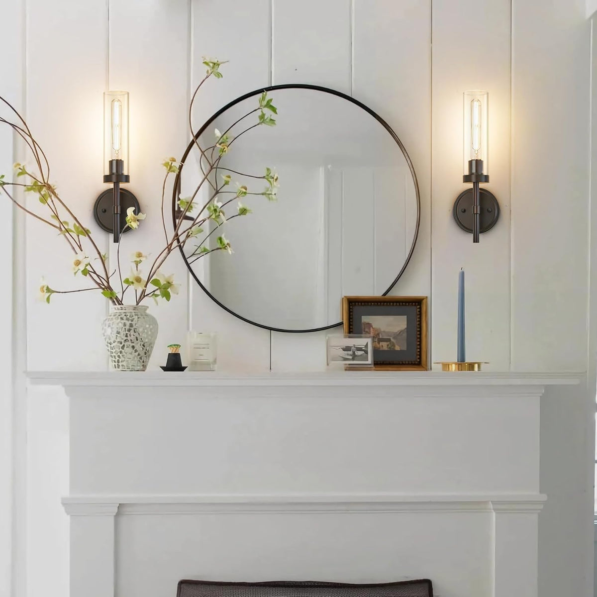 Oil Rubbed Bronze Wall Sconces Set of Two, Bathroom Wall Sconces Vanity Lights with Clear Glass Shade, Modern Farmhouse