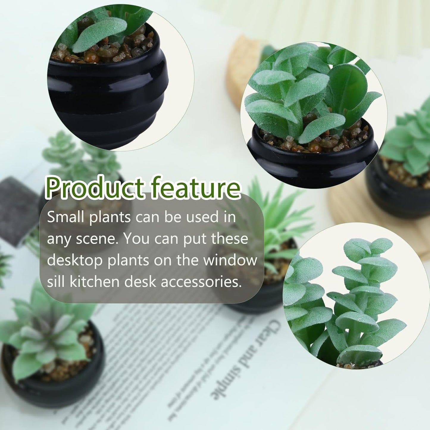 Green Mini Artificial Succulents in Plastic Pots Small Fake / Green-plastic Black Pot / Set of 6