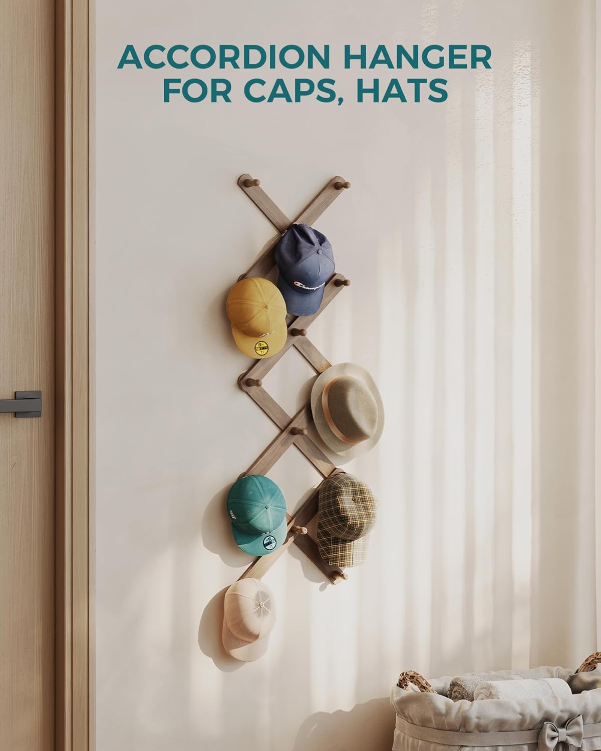 Expanding Hat Rack / Walnut Color / 14 Pegs