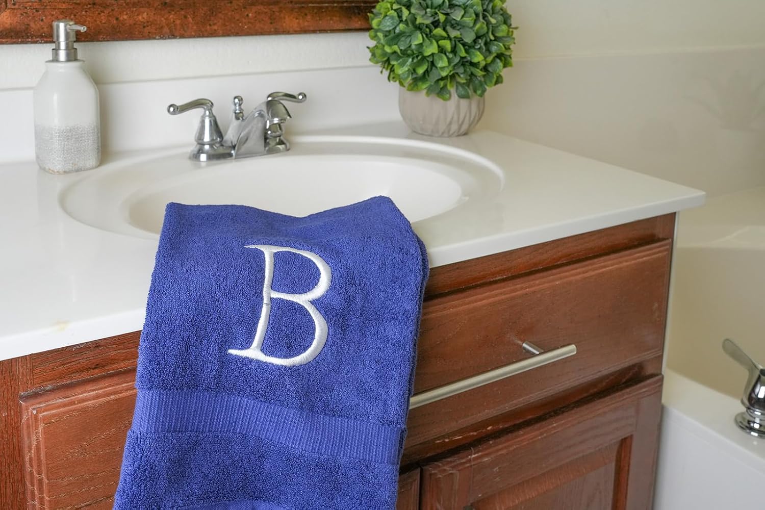 Navy with White Monogrammed Hand Towels for Bathroom - Set of 2 Letter B | Luxury Hotel Quality Initial Towels For