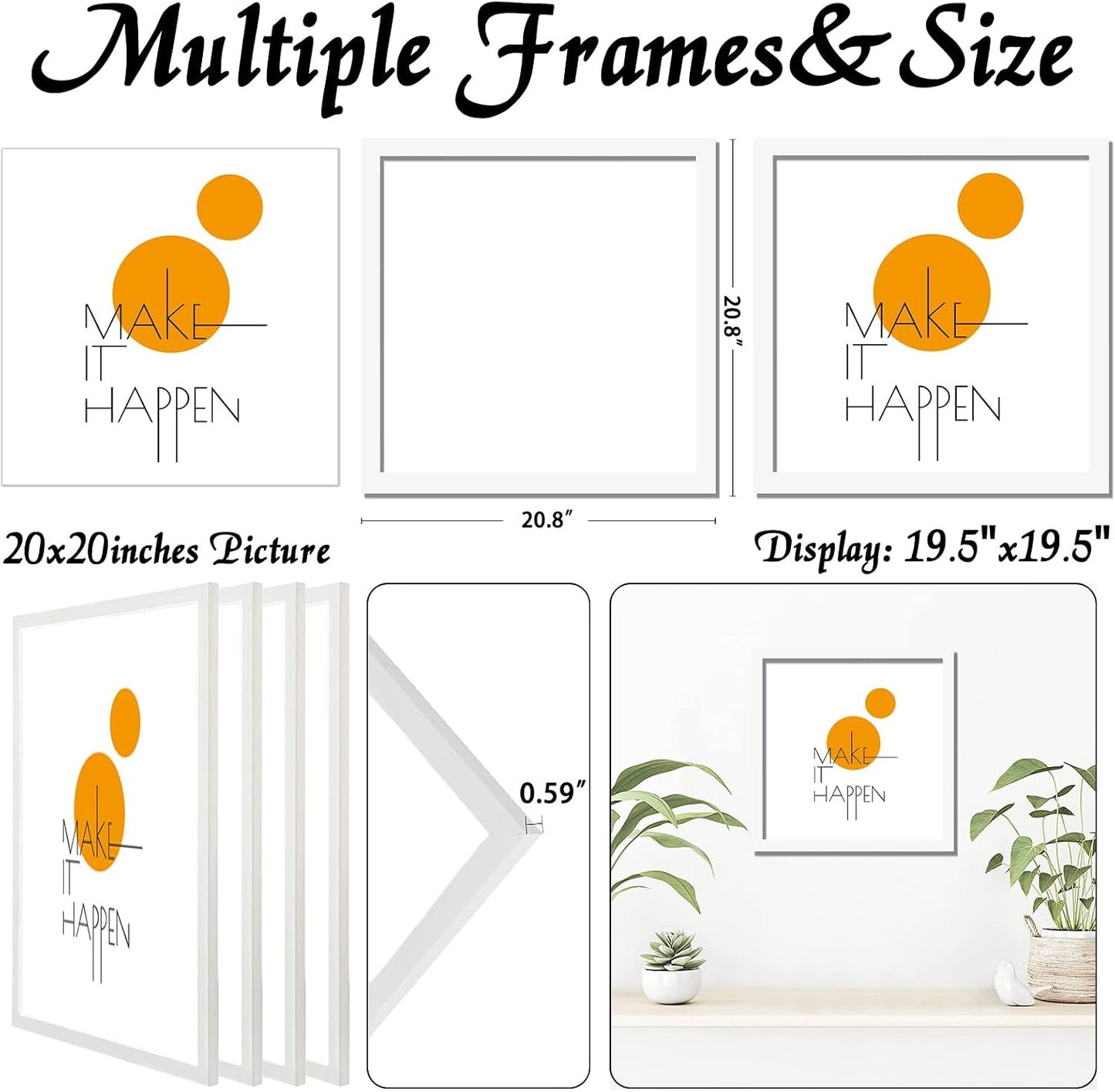 20x20 Picture Frame Set of 4, White Gallery Wall Frames | Lightweight yet Sturdy with High-Clarity Panel, 20 x 20 Photo