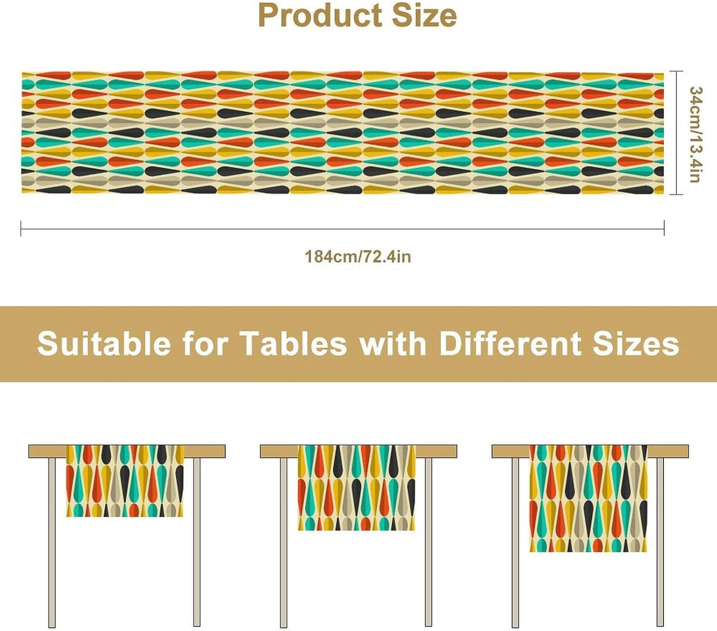 Mid Century Table Runner, Abstract Aesthetic Geometric Mid Century Retro Modern Patterns Printed Linen Table Runner for