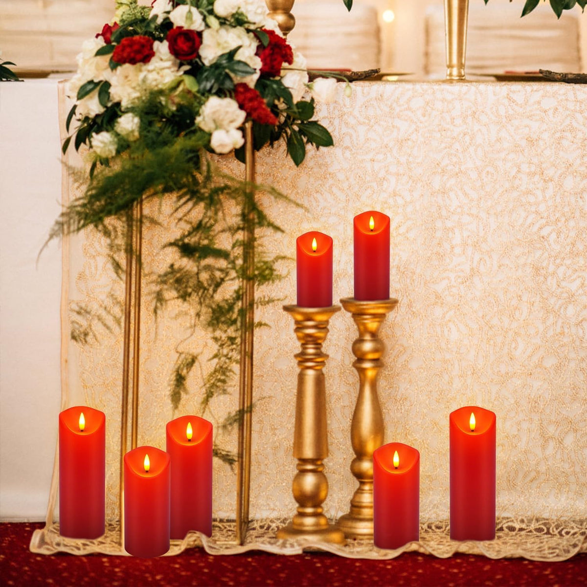 fclayvts 24 Pack Red LED Candles with Remote & Timer - Flameless Pillar Candles with 3D Flickering Flame, Battery
