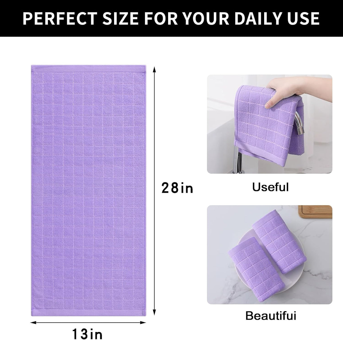 Homaxy 100% Cotton Terry Kitchen Towels, 6 Pack, Lavender | Ultra Soft and Absorbent Dish Towels for Kitchen, Suitable
