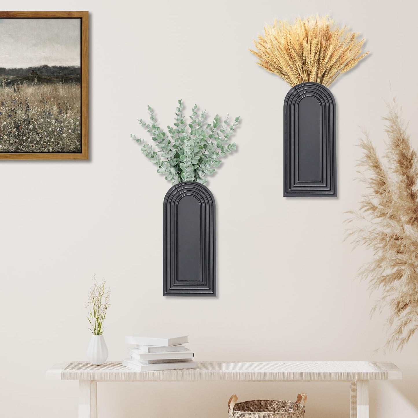 Wooden Wall Vase Set / Black / Set of 2
