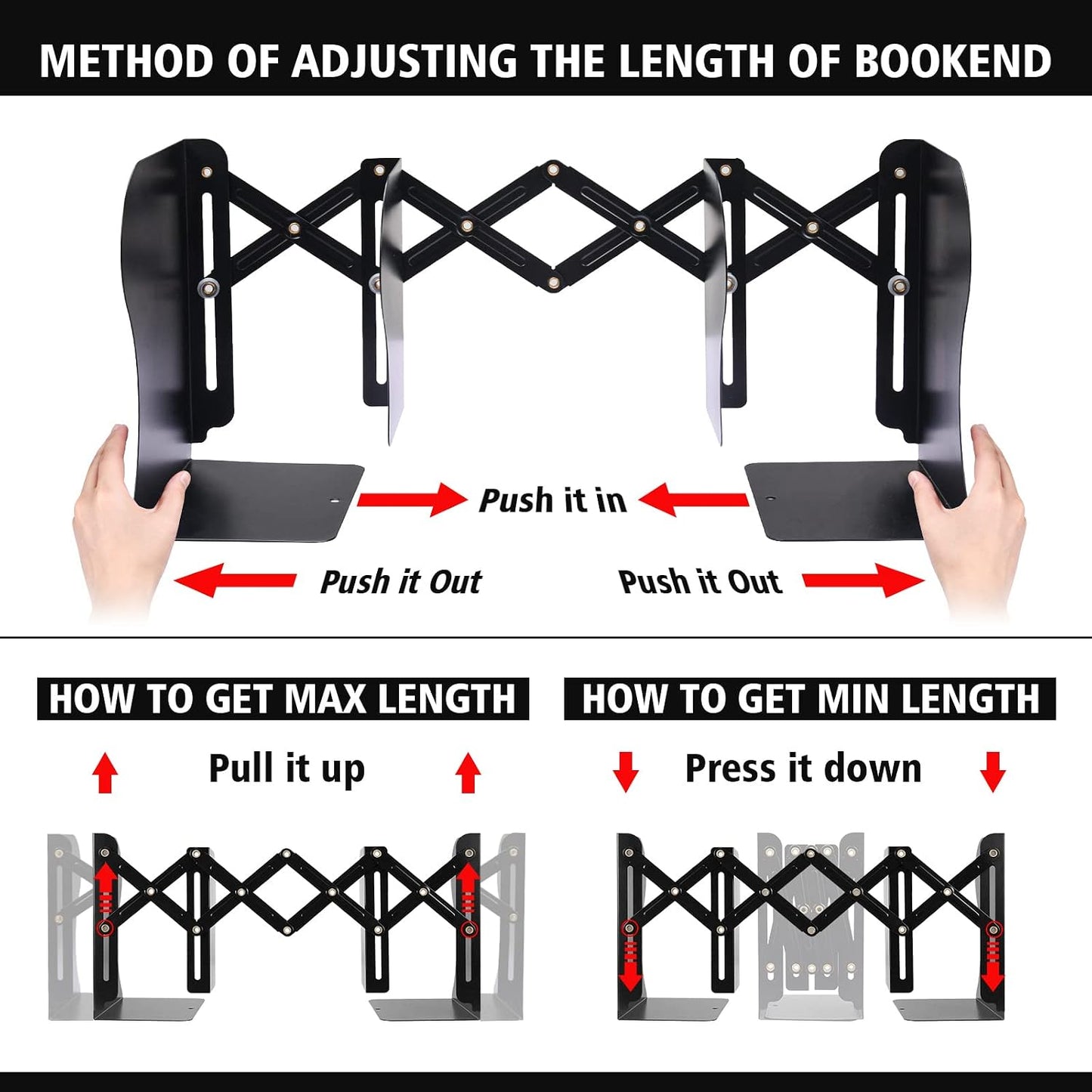 Metal Book Ends for Heavy Book / Black / Set of 2