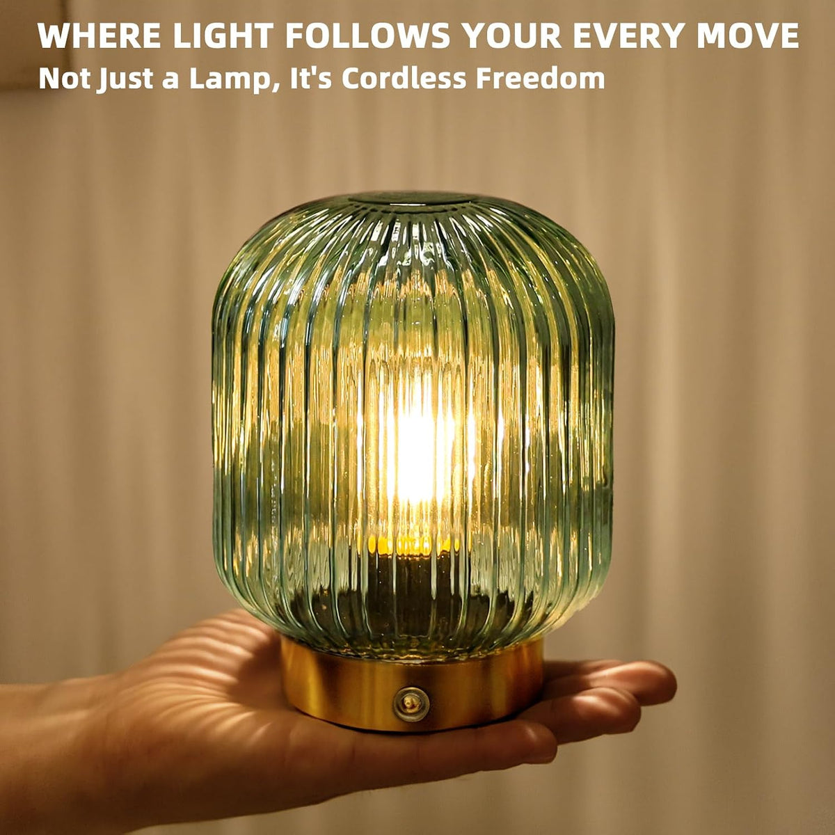 MJ PREMIER Rechargeable Table Lamp,Cordless Lamp with Memory Function,Green | Small Glass LED Lamp with Dimmable