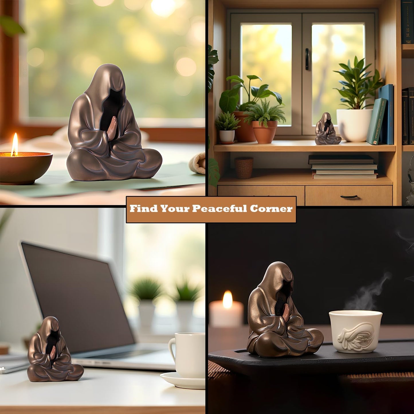 Faceless Buddha Statue Small Ceramic Buddha Figurine for Zen Meditation / Bronze