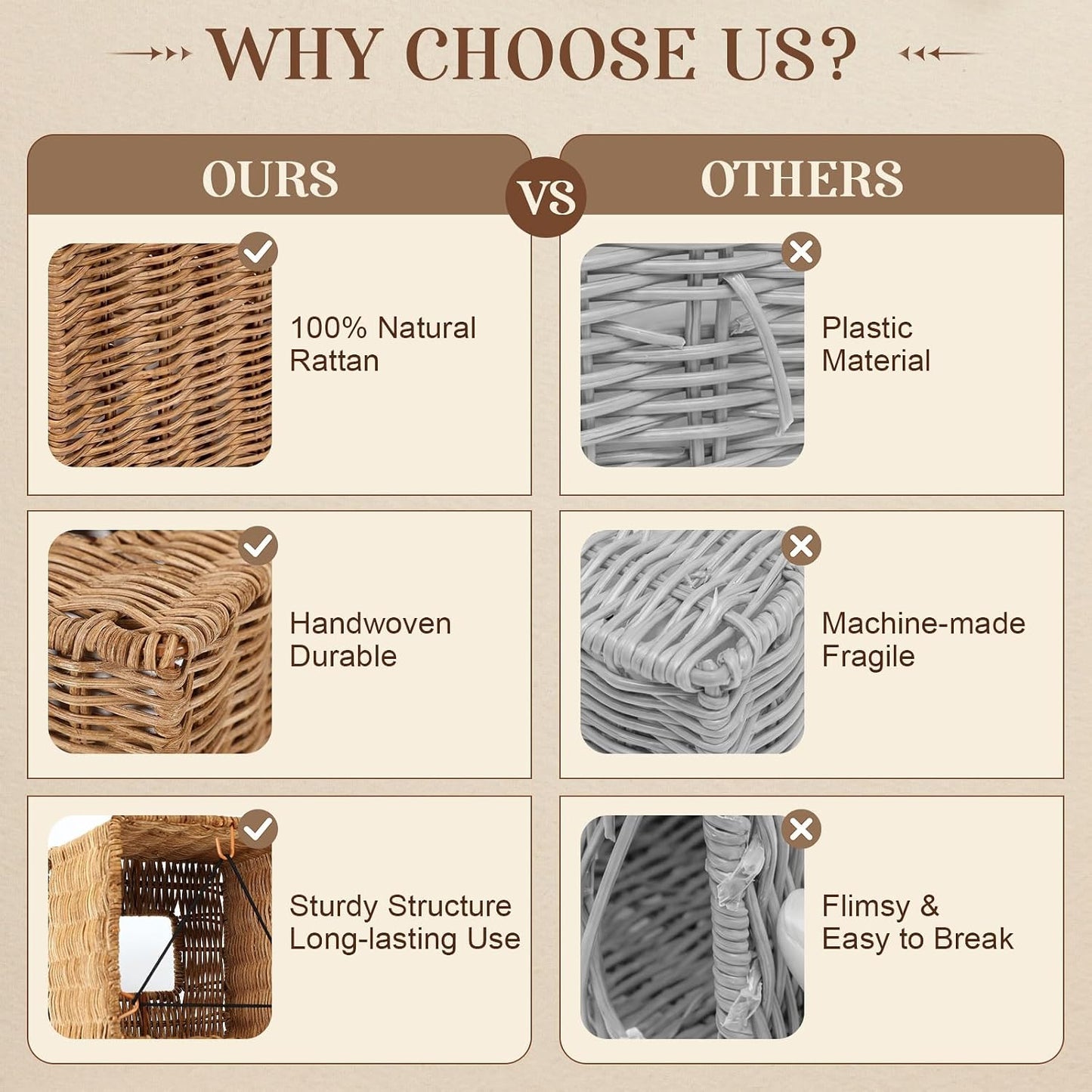 Handwoven Wicker Holder / 5.9 x 5.9 x 5 / Natural / Set of 2