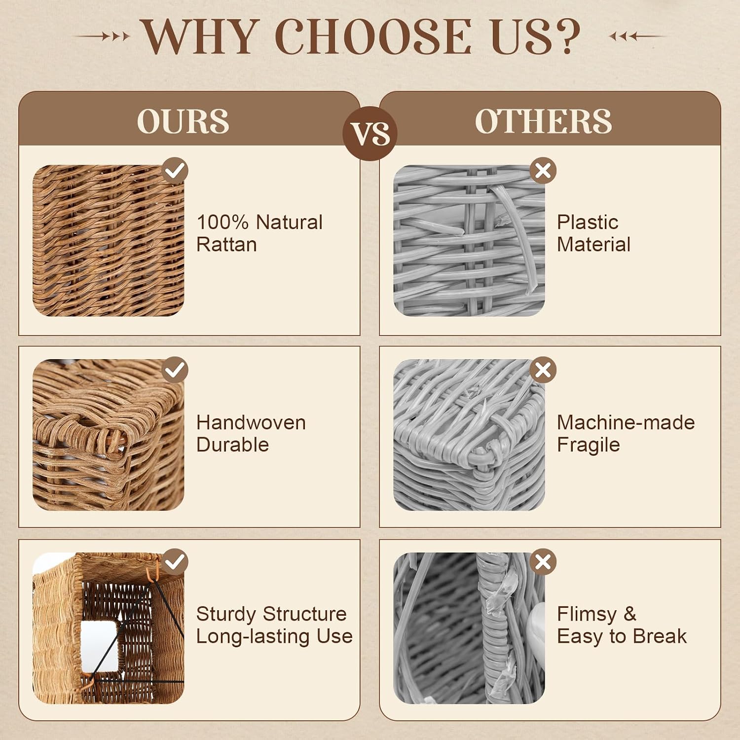 Handwoven Wicker Holder / 5.9 x 5.9 x 5 / Natural / Set of 2