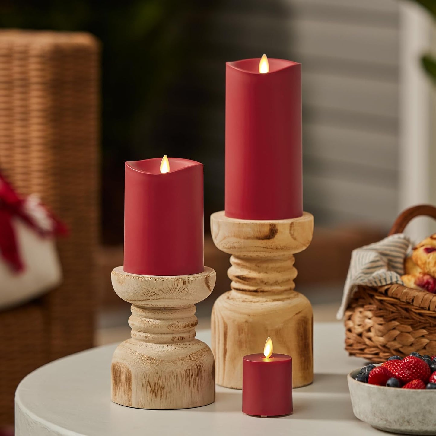 Luminara Outdoor Votive Flameless LED Candle, Cherry Red 2" x 3.2", Moving Flame Battery Operated Timer Remote Ready