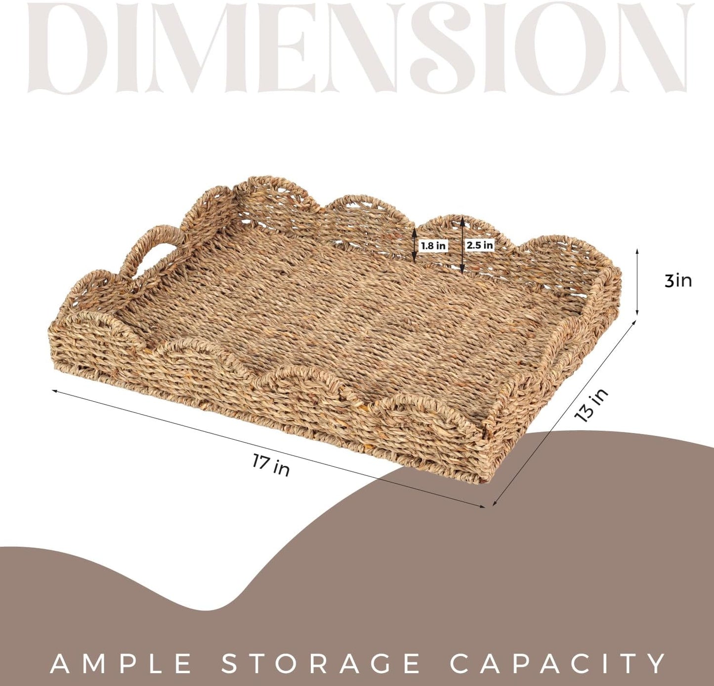 Scalloped Seagrass Tray / Dark Brown / 17 x 13 x 3