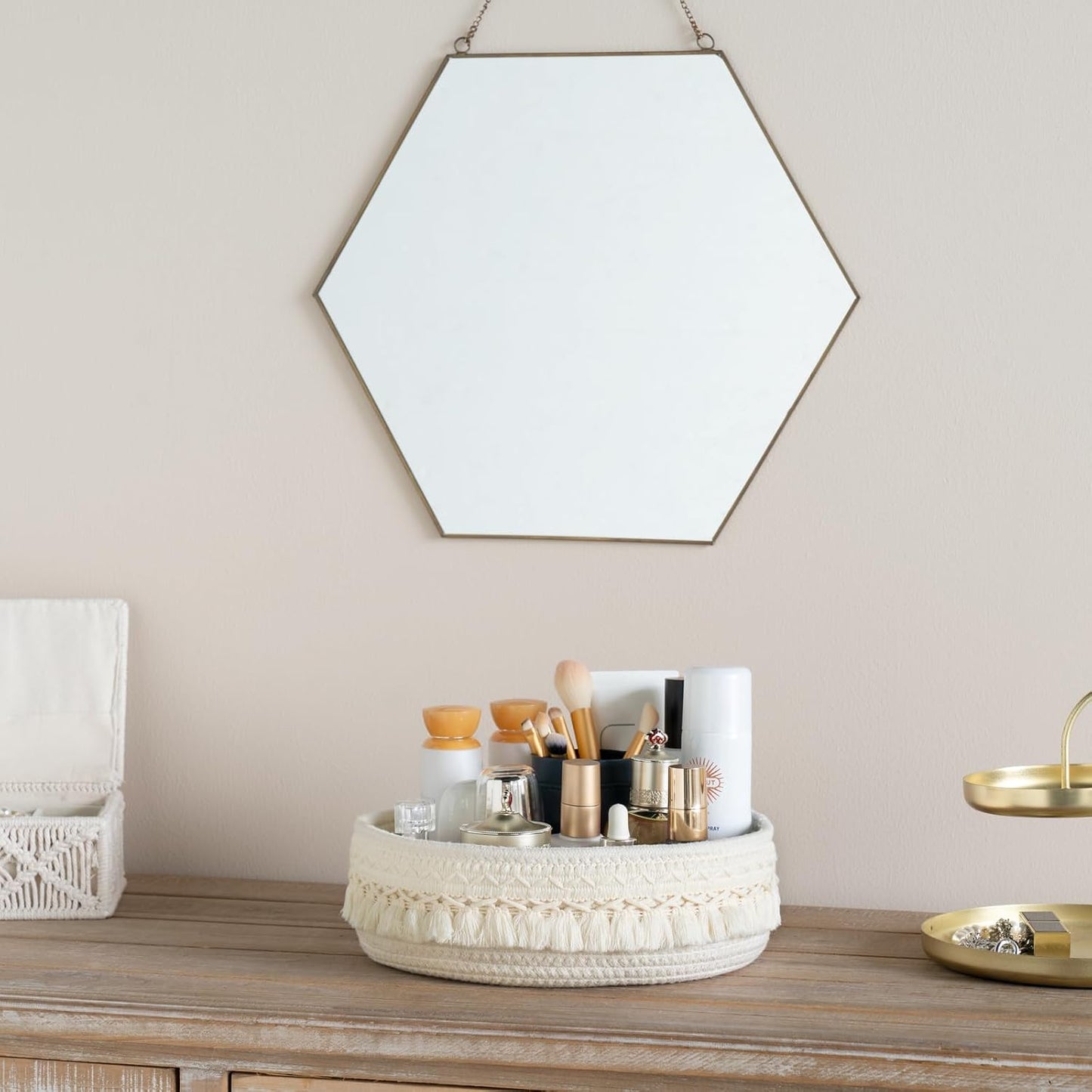 Makeup Perfume Holder Organizer Macrame Decorative Woven Rope Basket Boho Decor Cosmetics / Cream