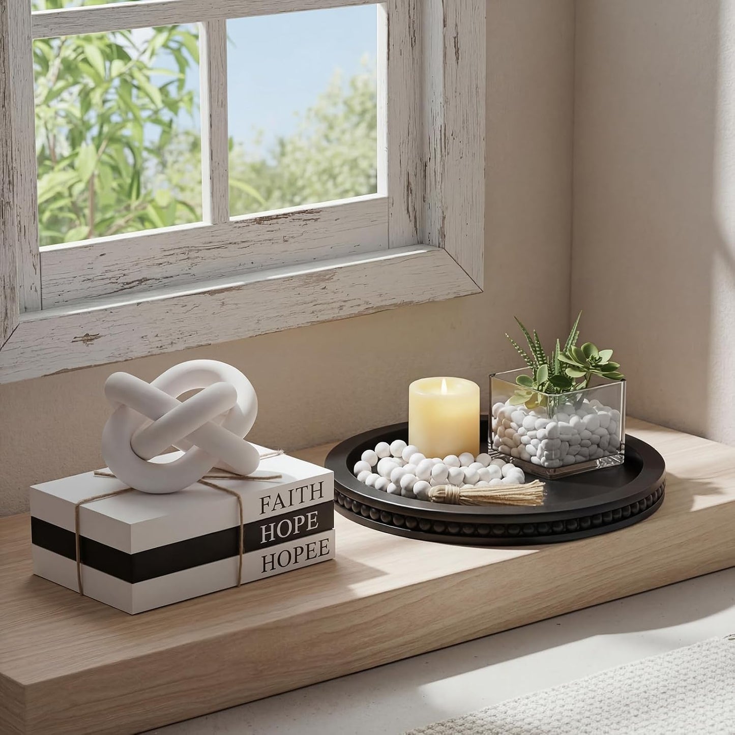 Rustic Wooden Coffee Table Tray Decoration Set / Black / Trust / Set of 6