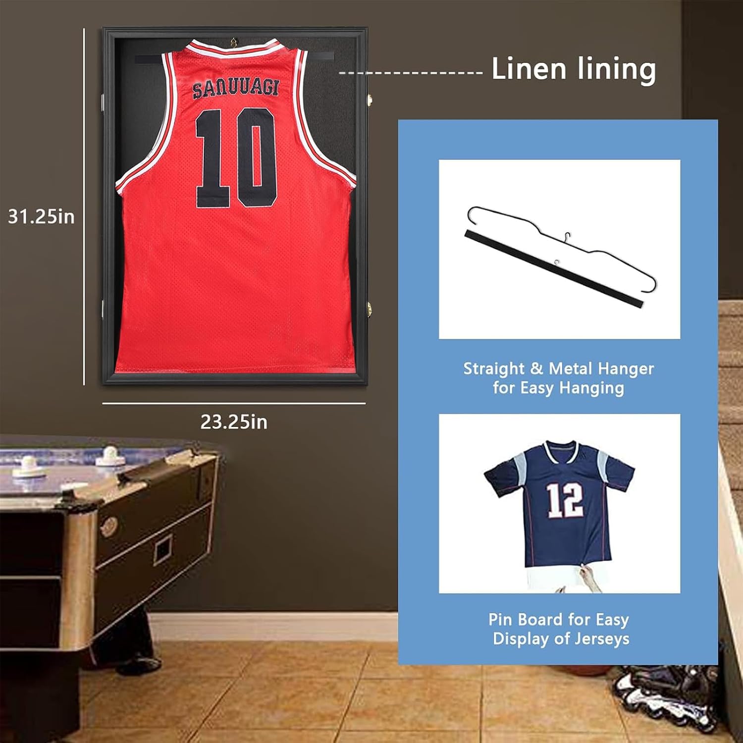 Jersey Frame Display Case Large Lockable Jersey Frame Shadow Box | UV Protected Acrylic and Hanger for Baseball