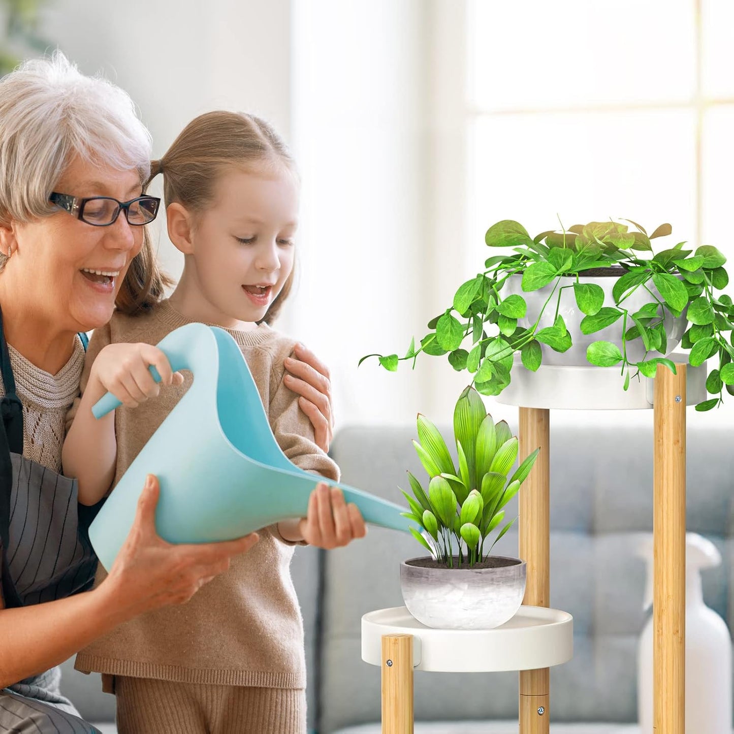 3 Tier Plant Stand Indoor, Tall Bamboo Corner Shelf for Multiple Plants | Narrow 3-Tier Display, Easy-Clean