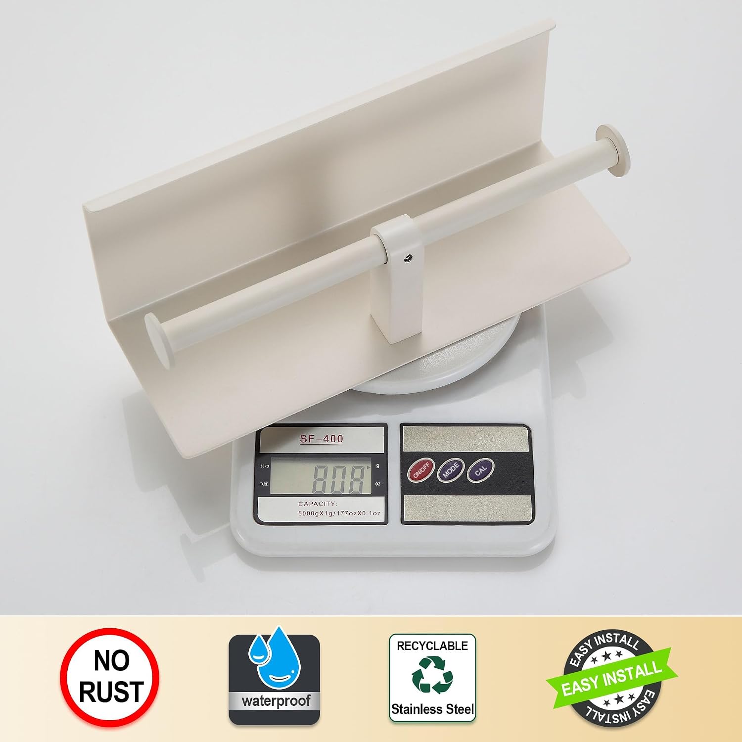 BGL Double Toilet Paper Holder with Shelf White Stainless Steel 304 Wall Mount Double Toilet Roll Holder for Bathroom