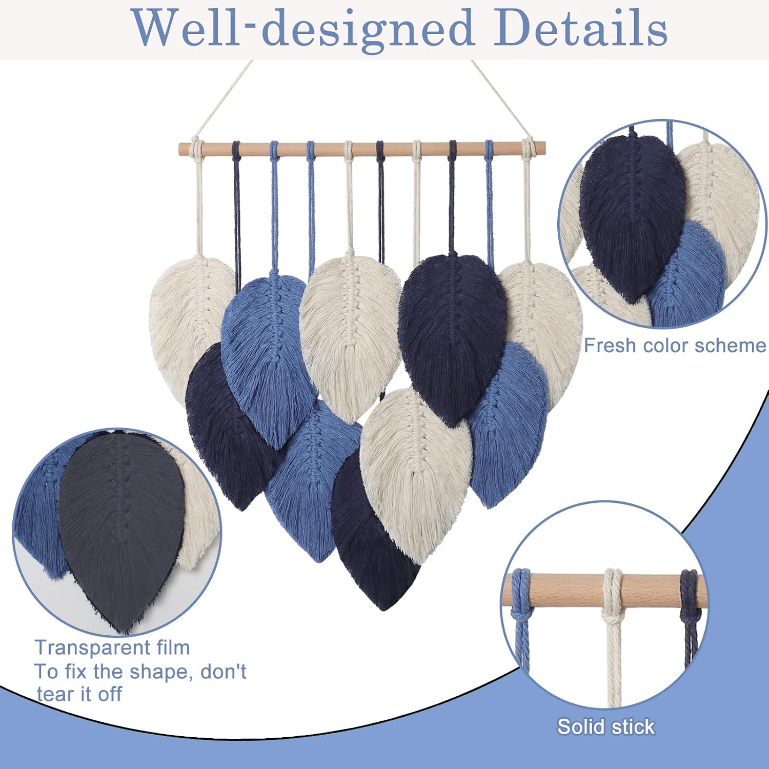 Macrame Wall Hanging Leaves Chic Woven Leaf Tassels Decoration Cotton Ornaments Tapestry / Navy Blue
