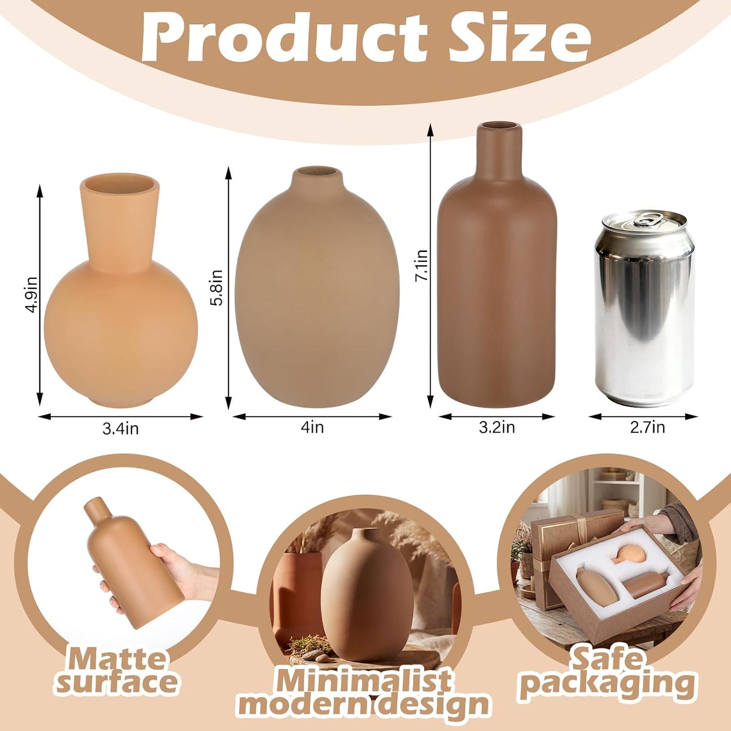 Ceramic Vases for Pampas Grass Modern Terracotta Vase / Brown / Set of 3