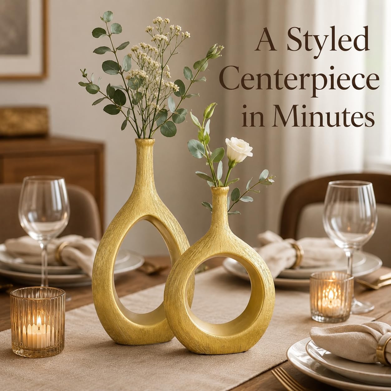 Ceramic Vase Set 2 / Brushed Gold