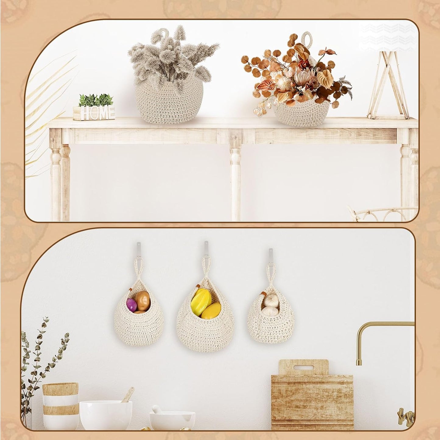 Boho Wall Hanging Basket / White / Set of 6