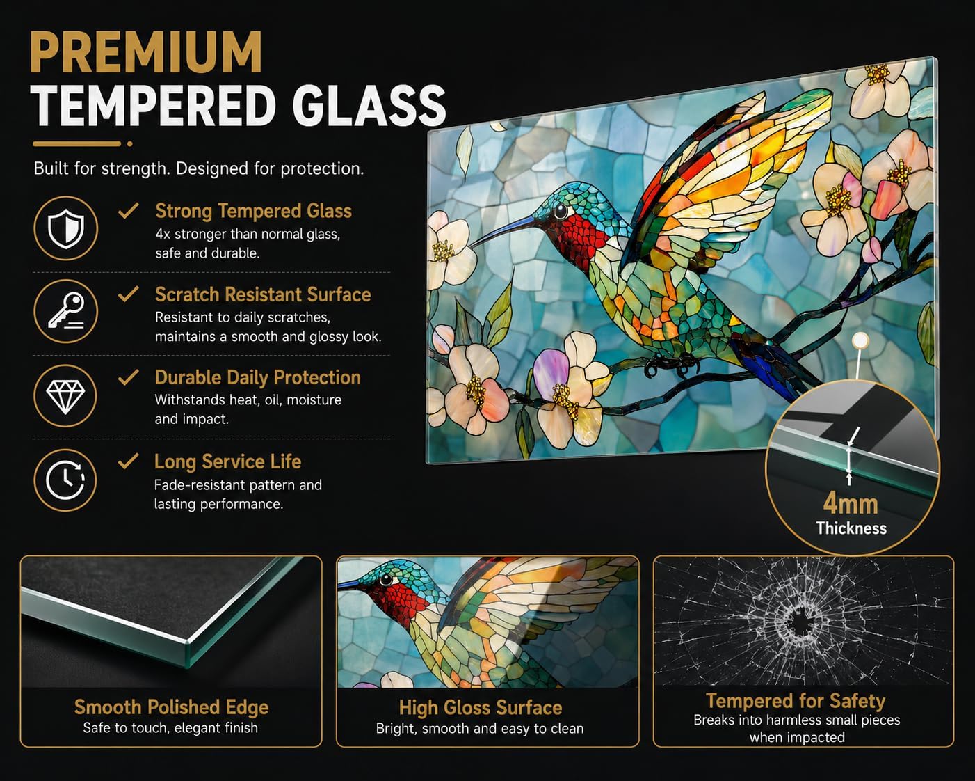Tempered Glass Backsplash / 30"L x 18"W