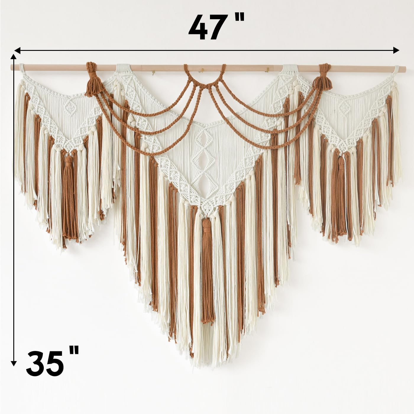 Boho Woven Wall Hanging Handwoven Geometric Tapestry Handmade Macrame Decor / Brown and White