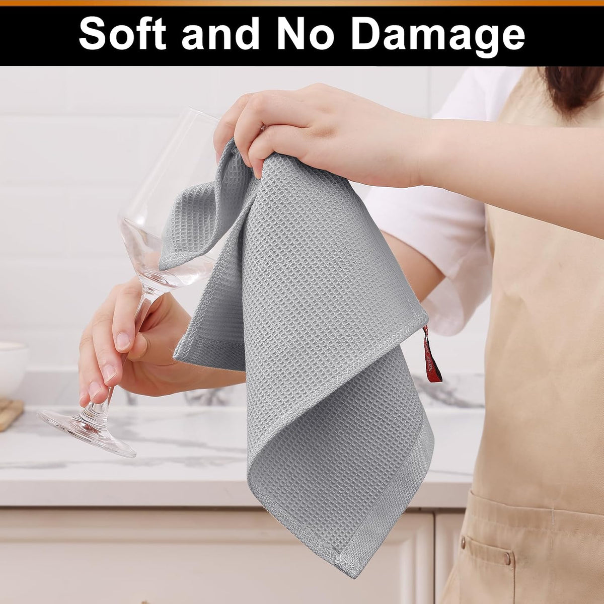 Homaxy 100% Cotton Waffle Weave Kitchen Towels, 12 Pack, Light Grey | Soft and Absorbent Dish Towels, 16 x 26 Inches