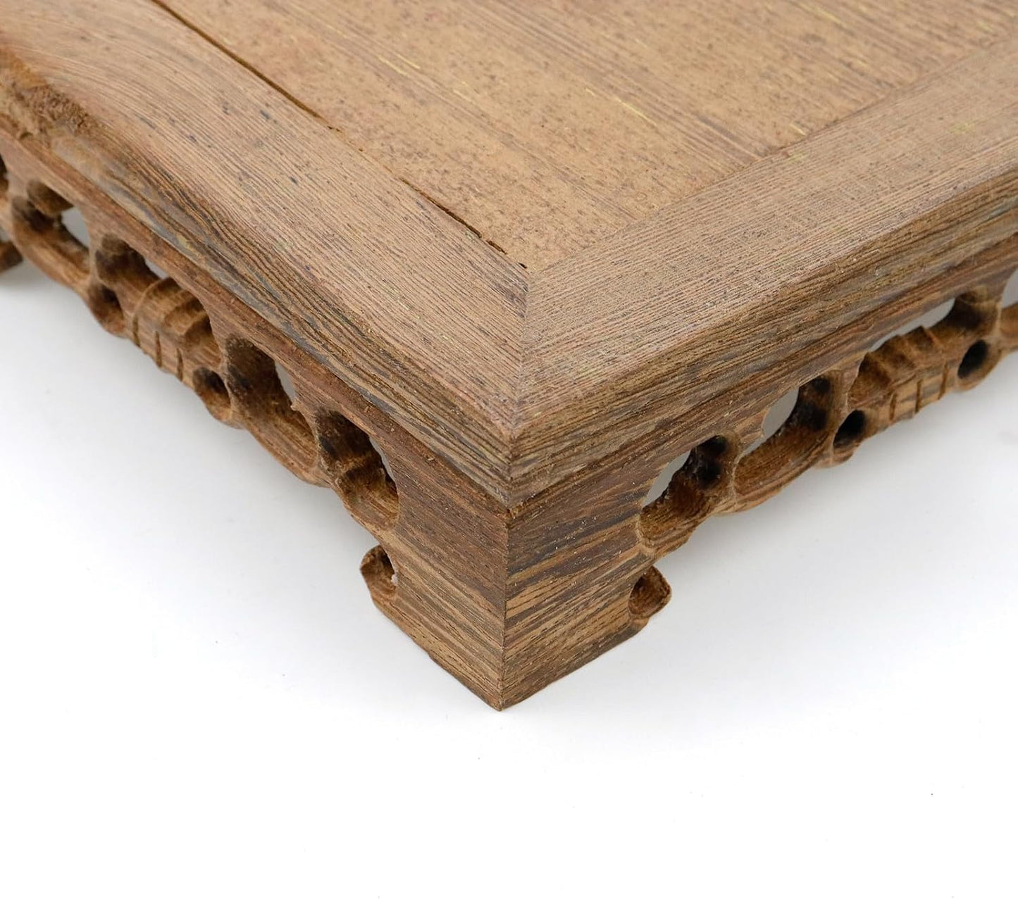 Wooden Display Stand Base " Square Wood Carved Pedestal Oriental Style Stand for Vase / 4.72 x 4.72