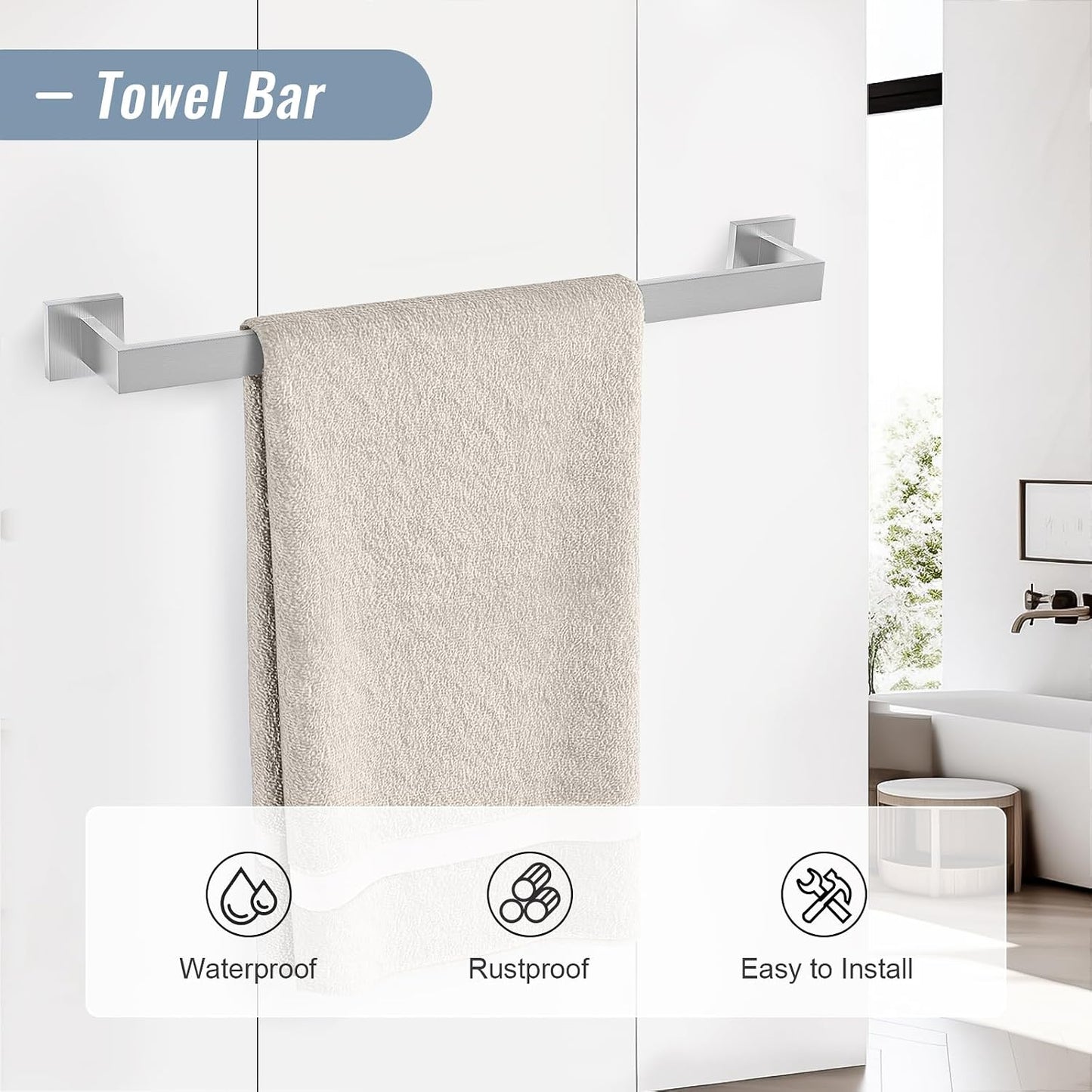 YACVCL 5 Pieces Brushed Nickel Bathroom Accessorie Set 23.6 Inch Towel Bar Set SUS304 Stainless Steel Towel Holder Set