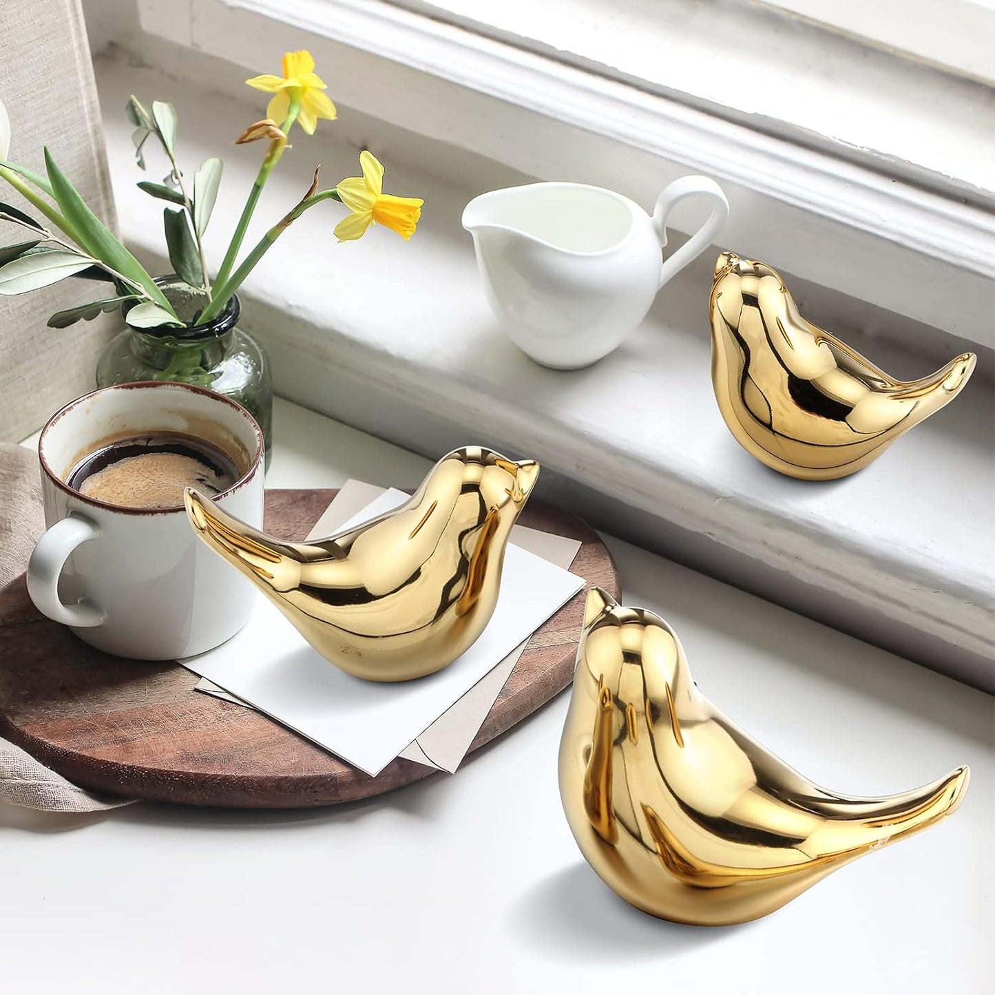 Bird Decor Figurine Ceramic Bird Statue Small Modern Figurines Home Decor / Gold / Set of 3
