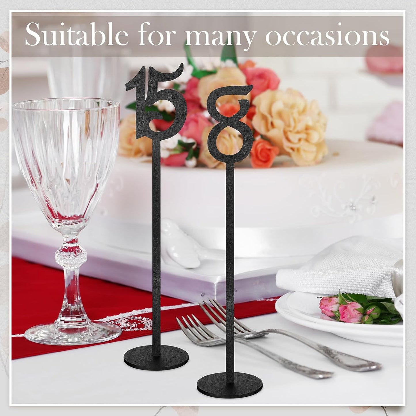 20 Pcs Table Numbers for Wedding with Holder, 1-20,Black | Wooden Seat Numbers with Round Base Stands, Ideal for
