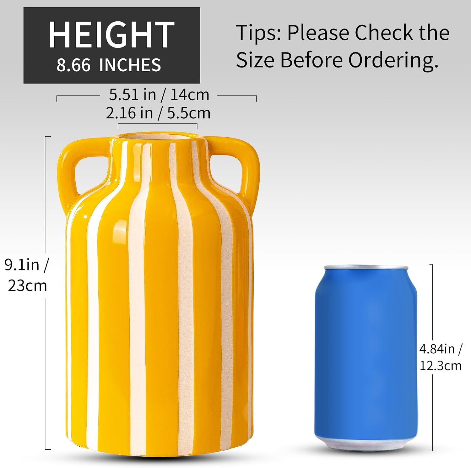Yellow Ceramic Vase / Yellow and White