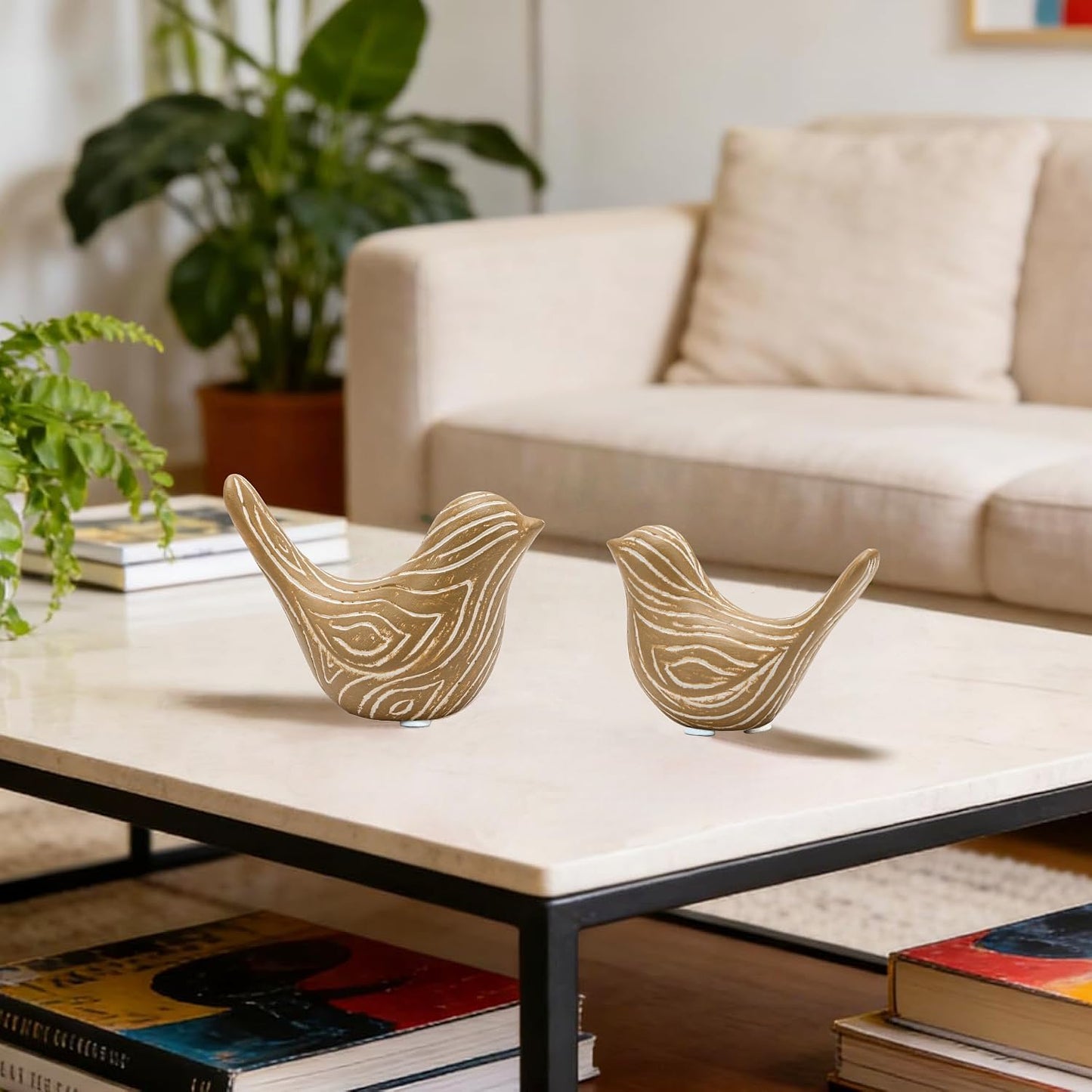 Small Birds Statues / Wood / Set of 2
