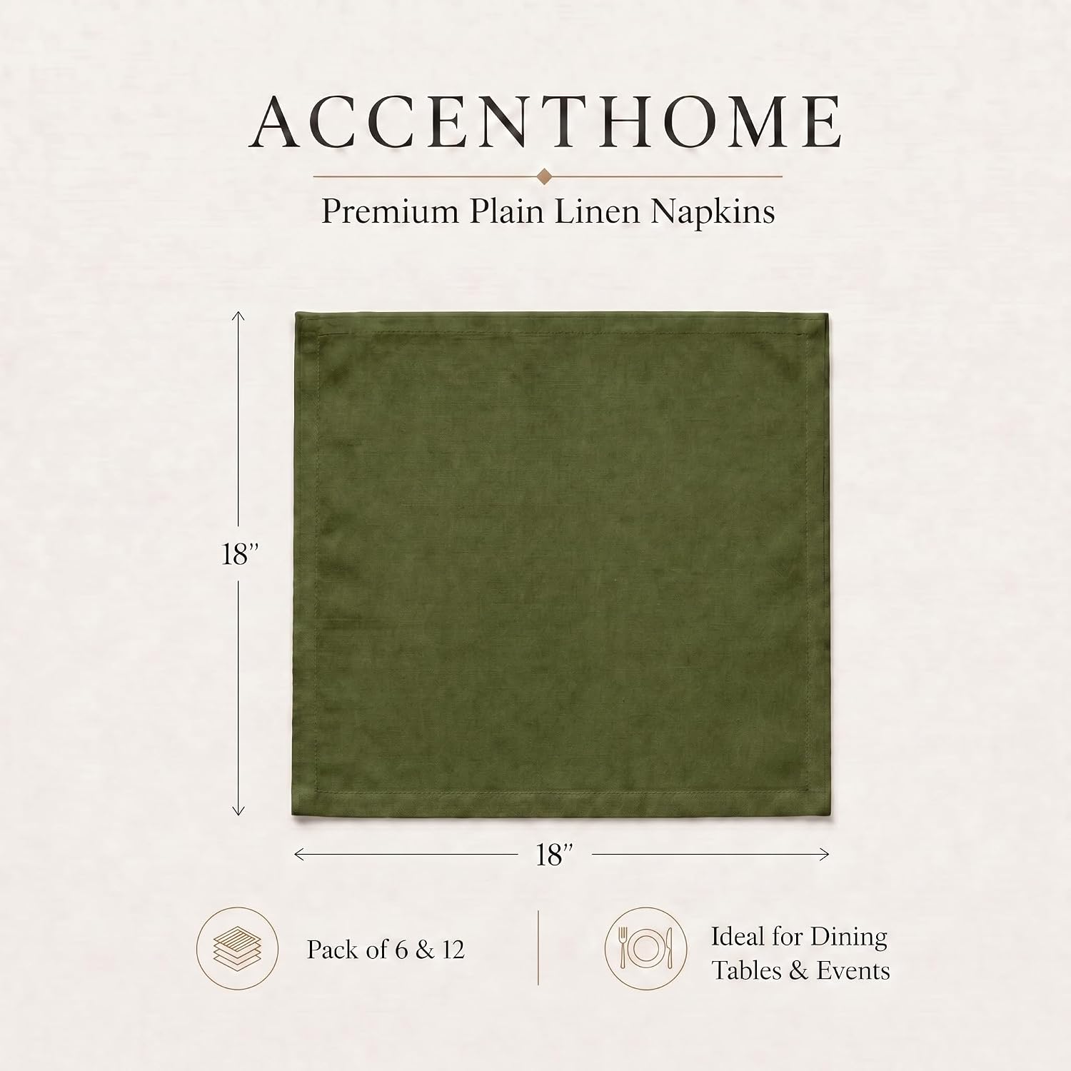 ACCENTHOME Olive Green Cotton Linen Napkin Set of 12 18x18 inch Dinner | Cotton Linen Blend Napkins, Machine Wash On