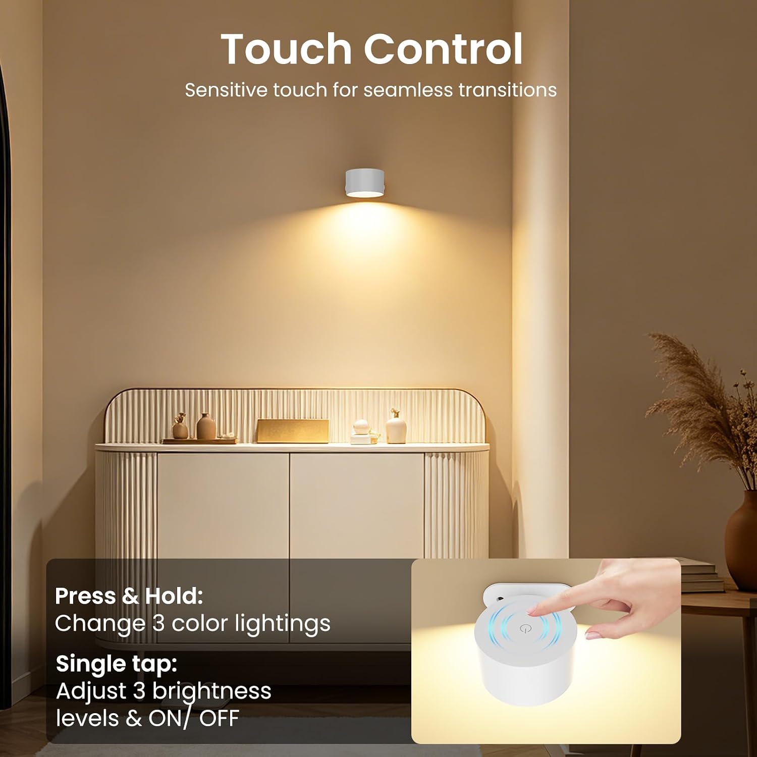 Koopala LED Wall Sconces, Wall Mounted Lamps with Rechargeable Battery Operated Dim 3 Brightness Removable Charging