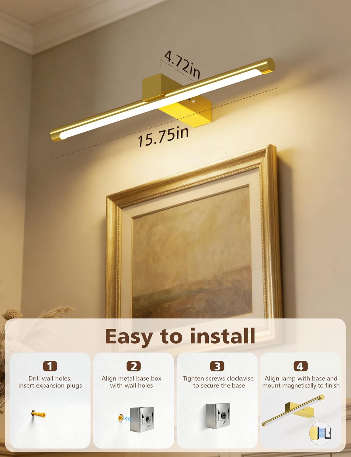 VOLISUN 15.7'' Picture Lights for Wall, 4000mAh Rechargable Picture Light Battery Operated, 3 Color Temperatures &