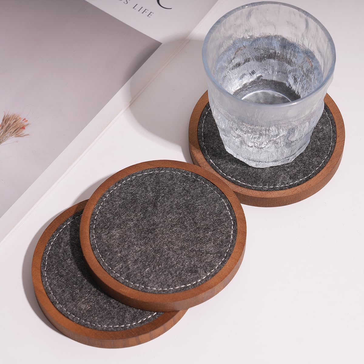 Absorbent and Insulation Felt Stackable Cup Holders / Set of 5