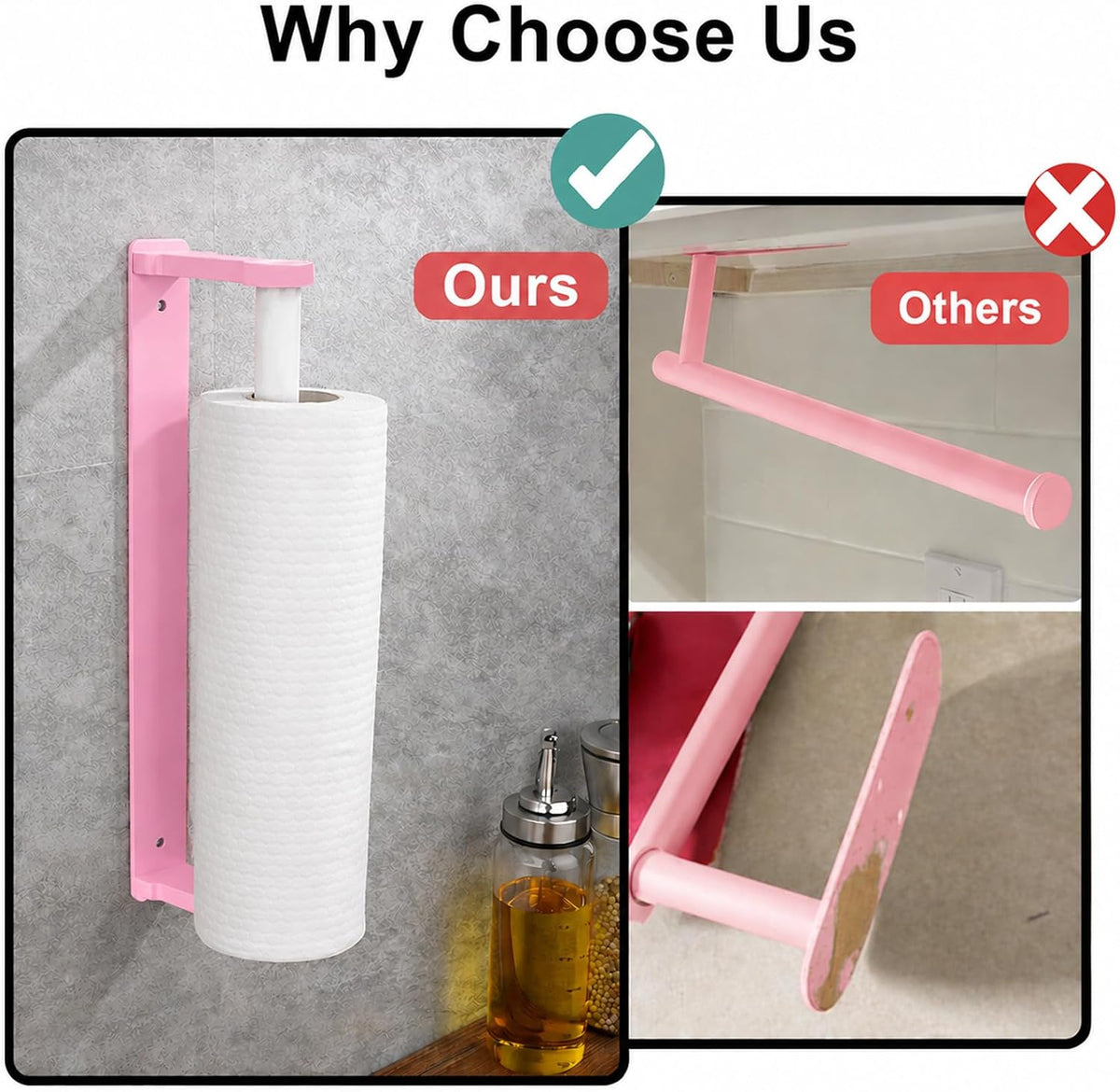 MONEER Kitchen Roll Holder Under Cabinet, Paper Towel Holder, Aluminum Alloy Kitchen Towel Holders, Self Adhesive