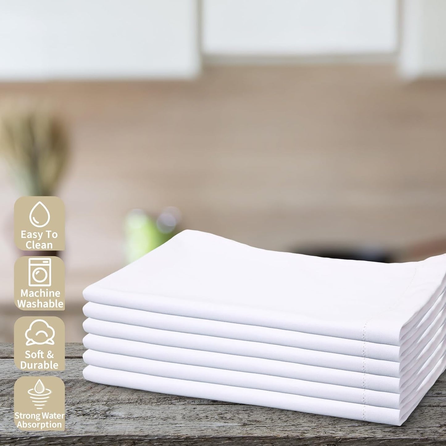 Mixweer 24 Pcs 14" x 22" White Linen Hemstitched Hand Towel Linen Tea Towels for Embroidery Dish Towels for Bathroom