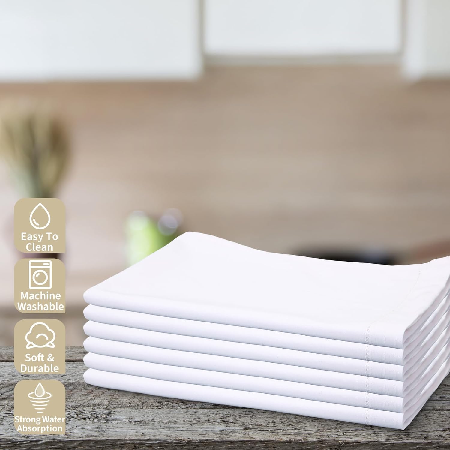Mixweer 24 Pcs 14" x 22" White Linen Hemstitched Hand Towel Linen Tea Towels for Embroidery Dish Towels for Bathroom