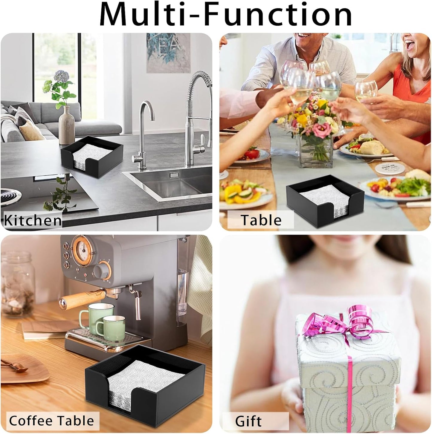Square Acrylic Napkin Holder / Cocktail / Black