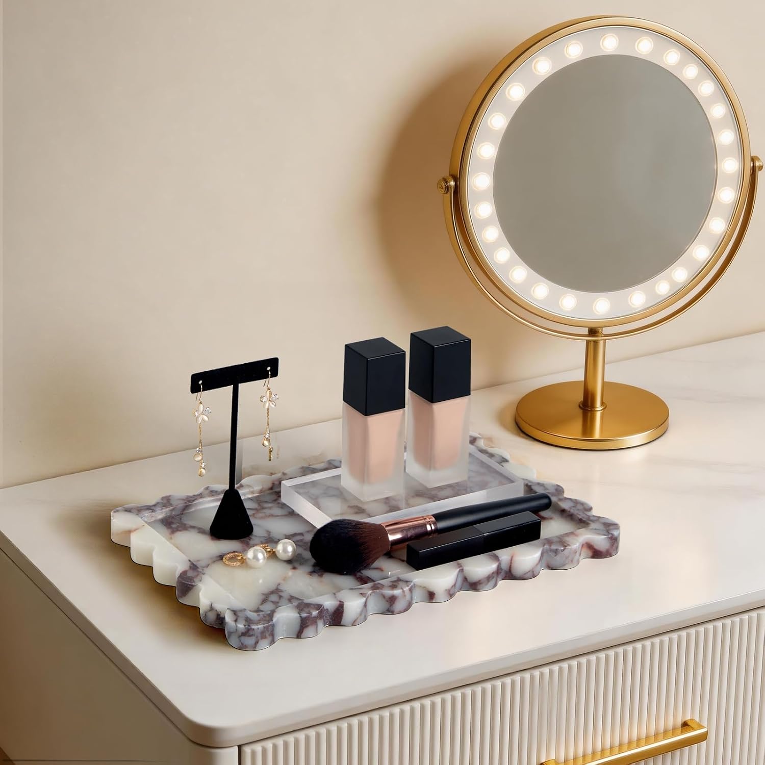 Scalloped Marble Tray / 11.8 x 7.8 x 0.7 / Scalloped-calacatta Viola / Natural