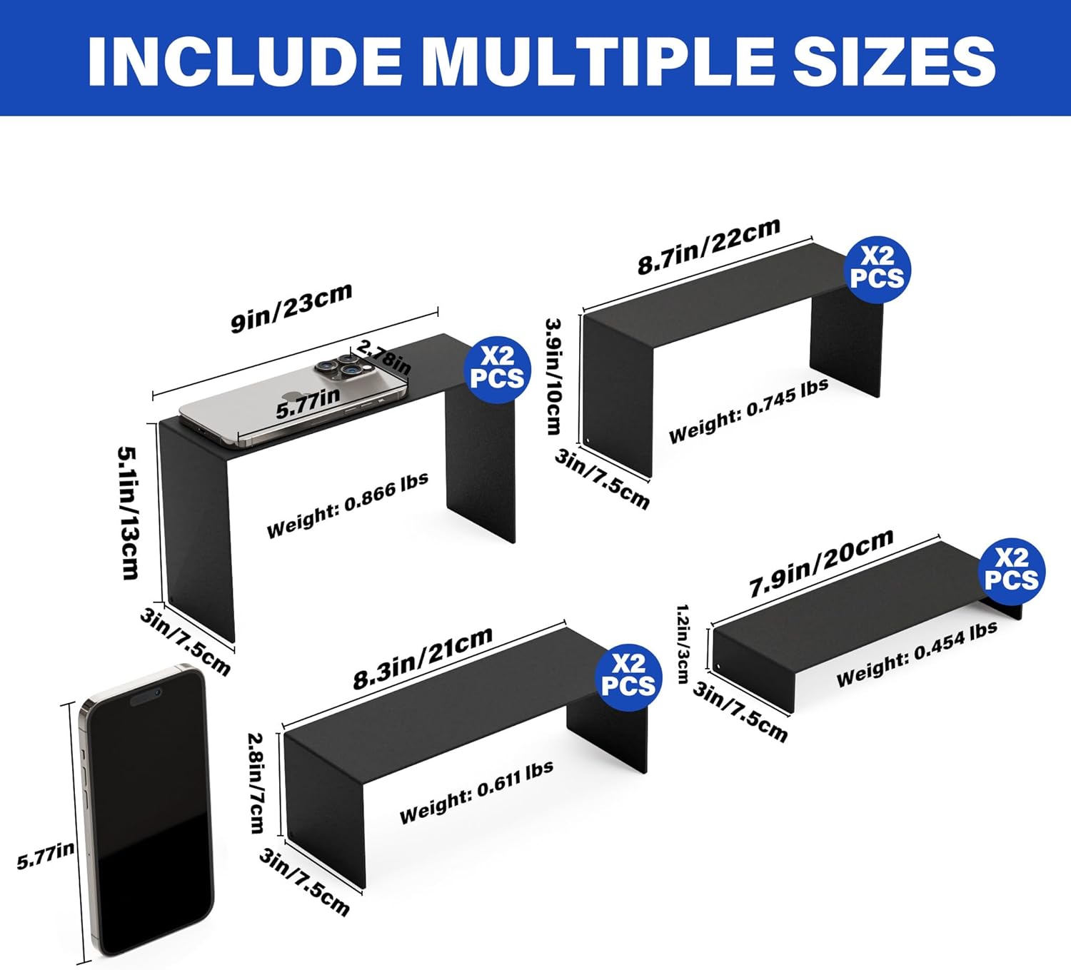 Matte Metal Display Stand / Black / L7''x8''x9 / Set of 8