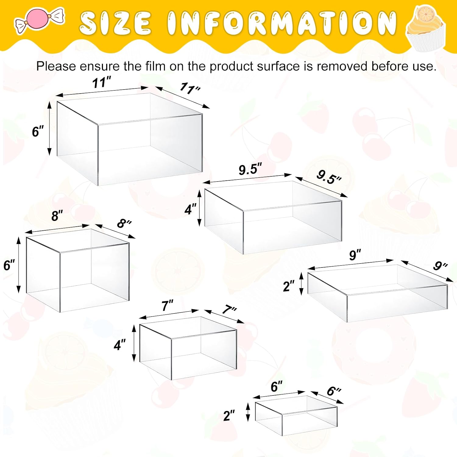 Acrylic Buffet Risers Stands for Food Display Cubes Box / Clear / 6 To 11 Inch / Square / 11 Inch