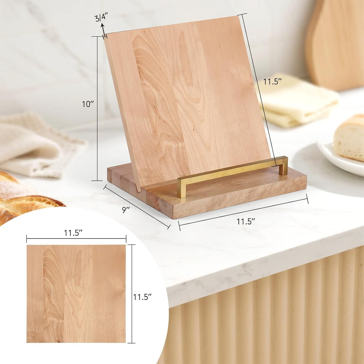 Wooden Recipe Book Holder& Kitchen Serving Tray for Kitchen Counter Decor | Wood Cookbook Stand with Removable Cutting
