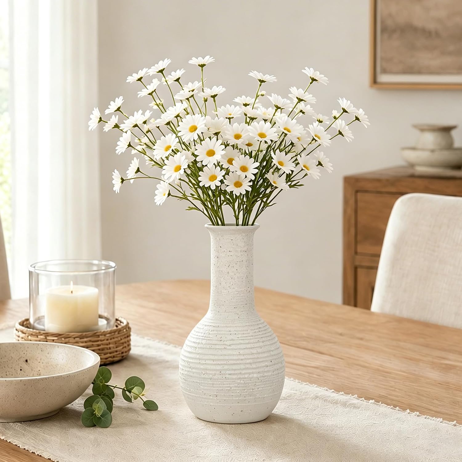 Ceramic Flower Vase Home Decor White Small Vase Decorative Table Farmhouse Vases / Modern White-v15