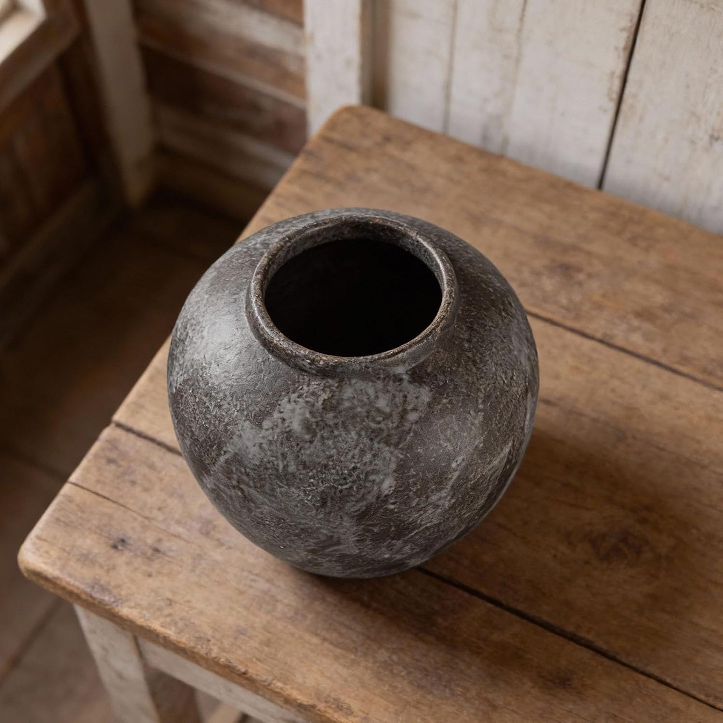 Large Rustic Black Stone Vase Home Decor / 04 - Large Rustic Brush Black / 8.8 Inch